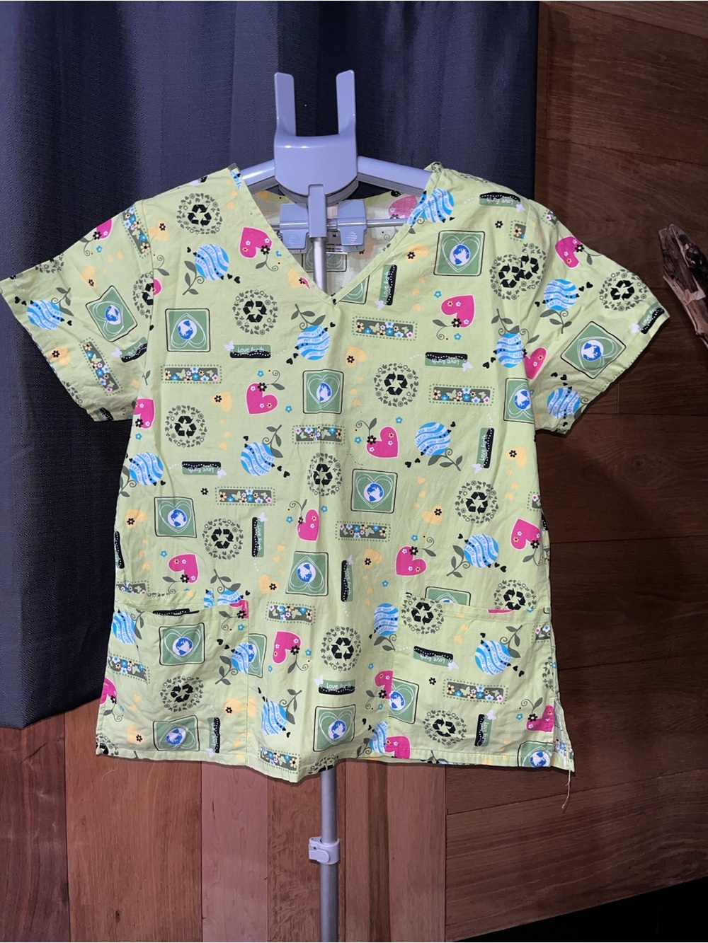 Scrubstar Lime Green Printed V-Neck Scrub Top